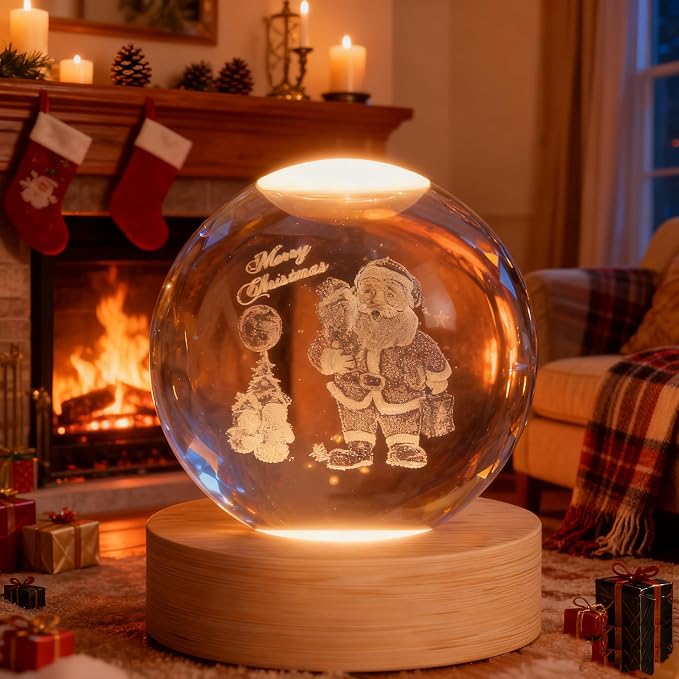 Christmas Decorative Snowman Crystal Ball, 2.4 inch Glass Ball Santa Claus Sphere, Snow Ball Crystal Display Sculpture Home Decor Crafts for Girls Women Friends Office Desk
