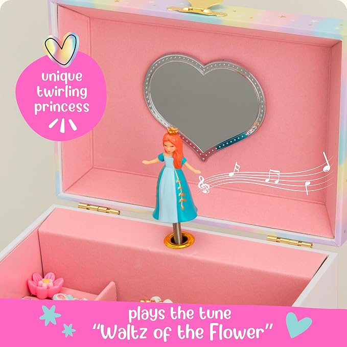 Musical Princess Jewelry Box for Girls - Kids Music Box with Spinning Princess, Princess Birthday Gifts for Little Girls, Jewelry Boxes, 6.8 x 5.3 x 6 in - Ages 3-10
