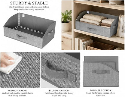 WUIKE Closet Organizers and Storage, Trapezoid Storage Bins, Fabric Closet Bins with Handles, Foldable Storage Baskets for Clothes, Purse, Blanket, Herringbone Gray, Extra Large, 3-Pack