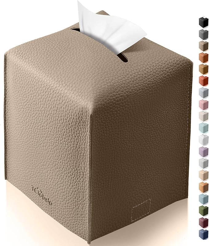 Tclouda Tissue Box Cover for PU Leather, Modern Simple Solid Color Holder Square Tissue Bag, Ideal for Bathrooms,Office,Car,Outdoor Tent,Dining Table,5"X5"X5", Single Cocoa Brown