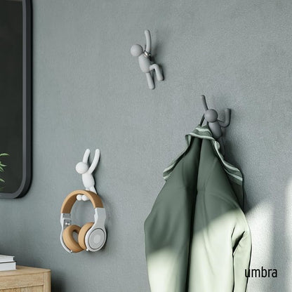 Umbra Buddy Wall Hooks – Decorative Wall Mounted Coat Hooks for Hanging Coats, Scarves, Bags, Purses, Backpacks, Towels and More, Set of 3, Grey