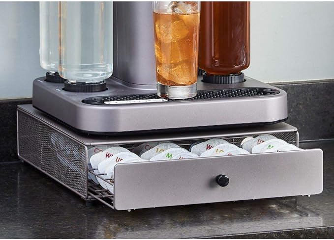Nifty Cocktail Beverage Bartesian Capsule Drawer – Holds up to 36 Capsule Pods, Smooth Glide Rolling Drawer, Silver, Countertop Bar Organizer