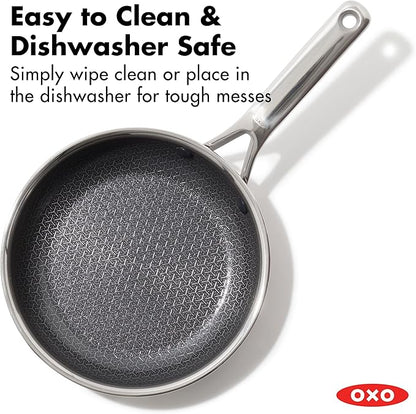 OXO Hybrid 12” Nonstick Stainless Steel Frying Pan, PFAS-Free Ceramic Skillet, Fusion Boost Tech for Powerful Searing, Induction & All Cooktop Compatible, Dishwasher Safe, Mirror Polished Tri-Ply