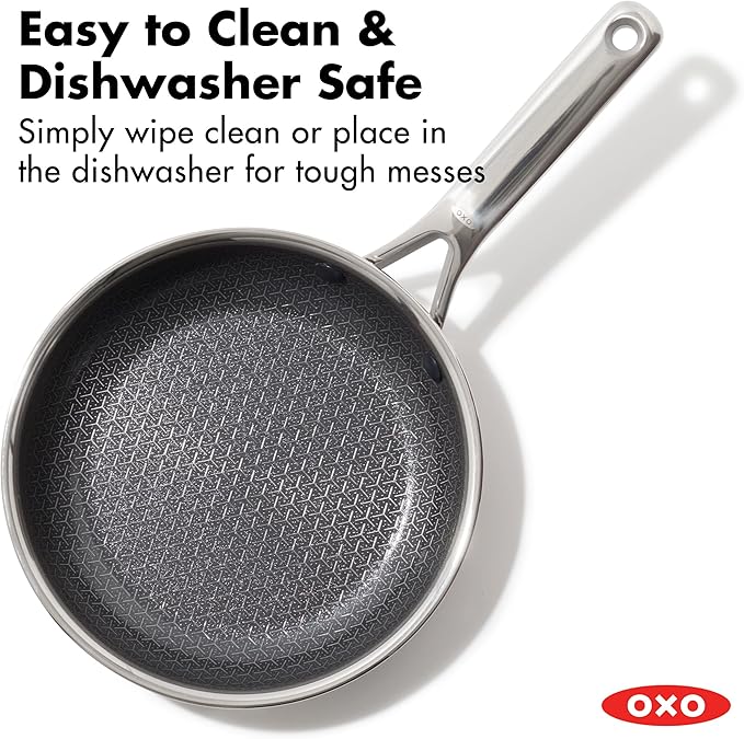 OXO Hybrid 8” Nonstick Stainless Steel Frying Pan, Durable PFAS-Free Ceramic Skillet, Stay-Cool Handle, Induction & All Cooktop Compatible, Dishwasher Safe, Mirror Polished Tri-Ply