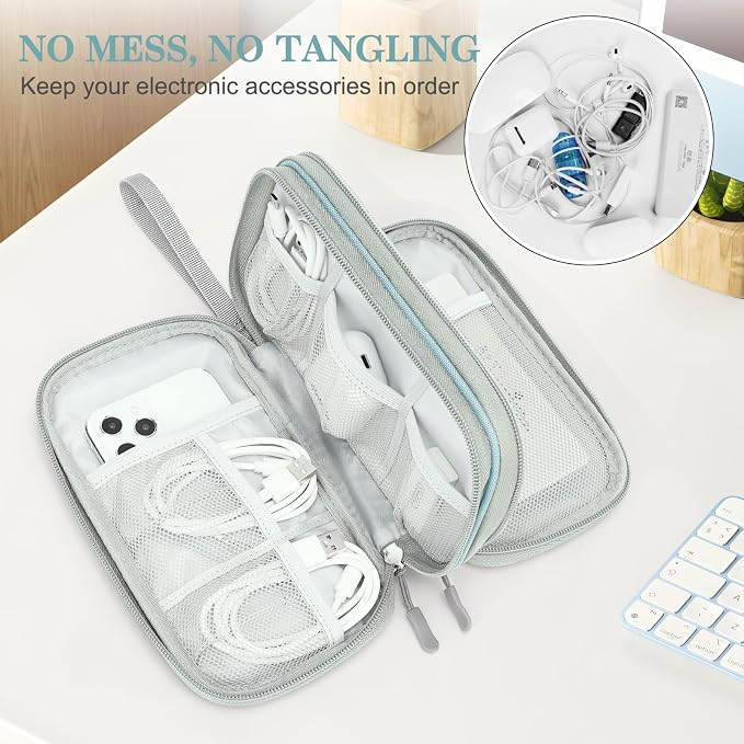 FYY Electronic Organizer, Travel Cable Organizer Bag Pouch Electronic Accessories Carry Case Portable Waterproof Double Layers Storage Bag for Cable, Charger, Phone, Earphone, Medium Size, Mint Green