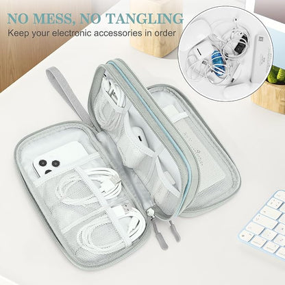 FYY Electronic Organizer, Travel Cable Organizer Bag Pouch Electronic Accessories Carry Case Portable Waterproof Double Layers Storage Bag for Cable, Charger, Phone, Earphone, Medium Size, Mint Green