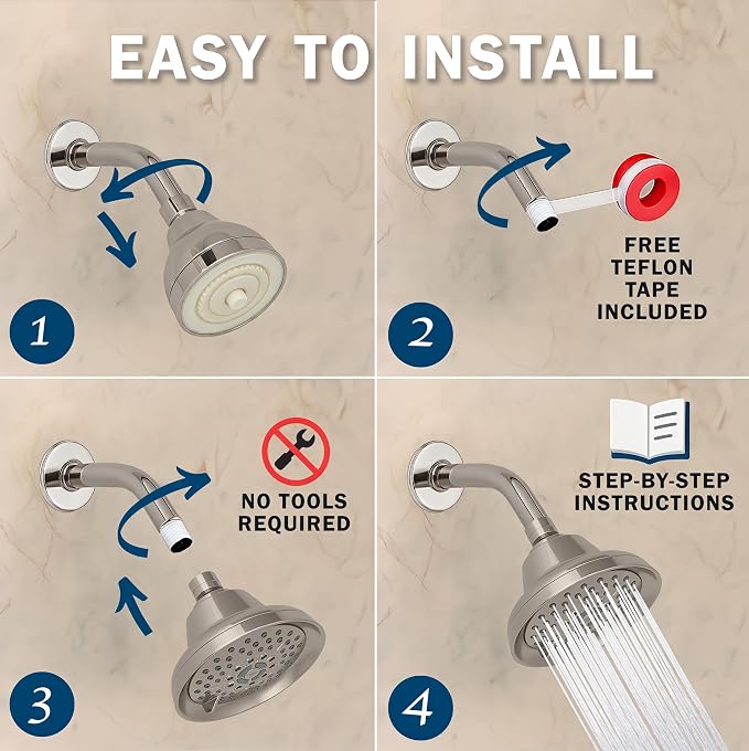 Aqua Elegante Massage Shower Head With Mist - High Pressure Boosting, Adjustable Massaging Rainfall Showerhead For Low Flow Showers With Water Saving Nozzles - 1.8 GPM - Brushed Nickel