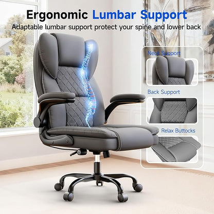 Big and Tall Office Chair Executive Chairs with Adjustable Armrests and Lumbar Support Ergonomic High Back Gaming Chair Computer Chair (Deep Grey, Oversized)