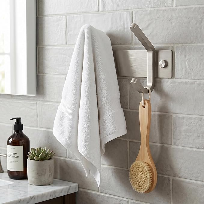 Small Coat Rack Wall Mount – Brushed Nickel 6 Inch Stainless Steel Hook Rail with 2 Heavy Duty Double Coat Hooks – Wall Mounted Coat Hanger for Entryway, Bathroom, Bedroom, Towel, Hat Organizer