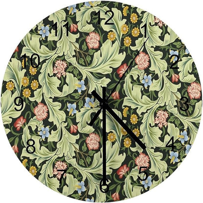 Retro Floral Wall Clock Silent Non Ticking Battery Operated, Vintage William Morris Style Garden Plants Herbs Flowers Botanical Clock Decorative for Bathroom Kitchen Bedroom Living Room(12 Inch)