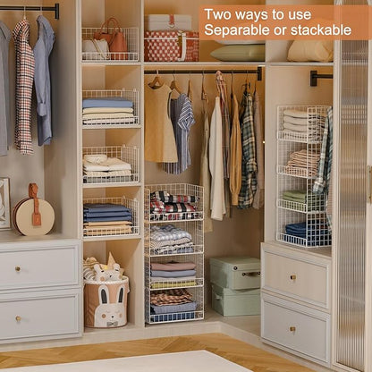 Yociyoga 4-Tier Stackable Closet Organizers and Storage Basket, Foldable Closet Shelf Organizer System, Space-Saving Clothes Storage Drawer Organizer for Wardrobe, White ((Patent 30022416))