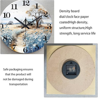 XNM 20 Inch Rustic Blue Clocks for Living Room Wood Large Battery Wall Clock Decorative Round Non Ticking Wall Clock Silent(No Solid Wood, It is with MDF Material)