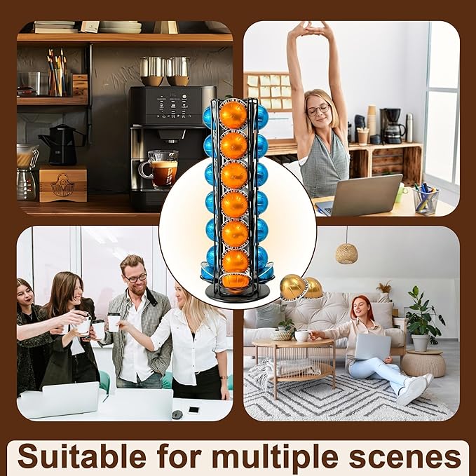 Vertuo Pod Holder Organizer for Nespresso, Holds 28 Pods, Lazy Susan Platform- Pinano Black, Ideal for Small Kitchens, Coffee Bars,Office break rooms- ONLY for Any VertuoLine Setup