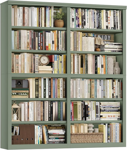 HOSTACK 63" W Open Book Shelf, 73" Tall Bookshelf with Storage, Modern Green Bookshelf, Large Bookcase with 12 Display Shelves, 6 Tier Wooden Book Case for Living Room, Home Office, Library, Green