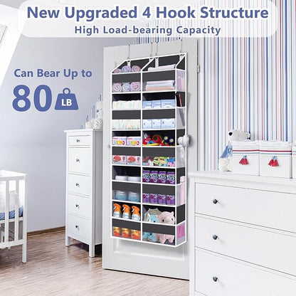 UVIAHOMI Heavy Duty Over The Door Organizer 5 Tiers, Extra Large Behind Door Storage of 10 Front & 10 Mesh Pockets, 80lb Weight Capacity, Hanging Doors Storage for Closet Bedroom Nursery, Dark Gray