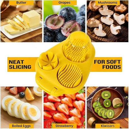 3-In-1egg Slicer For Hard Boiled Eggs,Stainless Heavy Duty Steel Egg Slicer Kitchen Gadget, Fit Strawberry,Apple,Banana,Cherry,Tomato,yellow