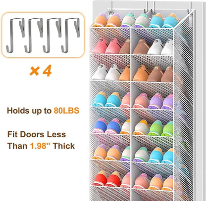 UVIAHOMI Over the Door Shoe Organizer for 30 Pairs, 10-Tier Light Grey