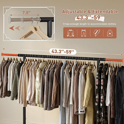 Raybee Clothing Rack for Hanging Clothes, Rolling Clothes Rack Load 250LBS, Metal Clothes Racks, Garment Rack with Wheels Portable, Black