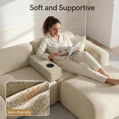 Multifunctional Couch Caddy Armrest with Couch Cup Holder Charging Console Phone Holder Storage 20.3'' Arm Rest Caddy Removable Chenille Sofa Armrest Organizer for Home Sofa Living Room, Camel