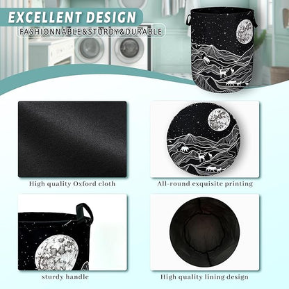 Mountain Laundry Basket Foldable With Handles Deer Bear Moon Tote Bag Oxford Cloth Funny Laundry Hamper Clothes Storage Bucket Toy Organizer For Bathroom/Laundry/Bedroom 18.9" x 16.5 "