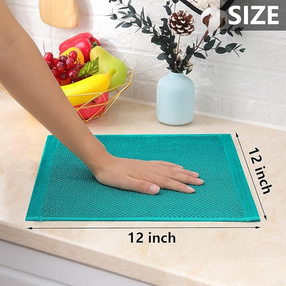 Homaxy 100% Cotton Waffle Weave Kitchen Dish Cloths, Ultra Soft Absorbent Quick Drying Dish Towels, 12 x 12 Inches, 24-Pack, Teal