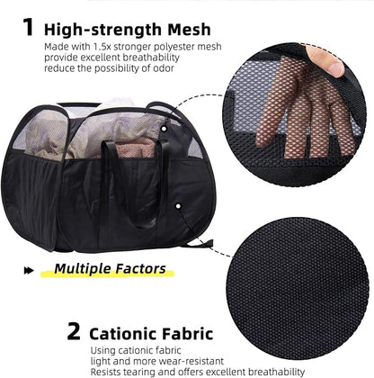 Collapsible Laundry Basket, 90L Foldable Pop Up Laundry Hamper with Reinforced Handles, Tear Proof Mesh Dirty Clothes Hamper for Laundry (Black)