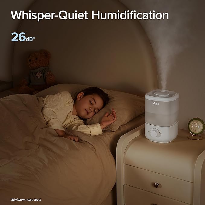 LEVOIT Top Fill Humidifiers for Bedroom, 2.5L Tank for Large Room, Easy to Fill & Clean, 28dB Quiet Cool Mist Air Humidifier for Home Baby Nursery & Plants, Auto Shut-off for Safety, 25H