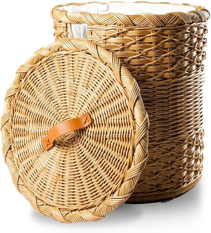 The Basket Lady Round Wicker Hamper | Wicker Laundry Hamper Nested Set of 2 Sandstone