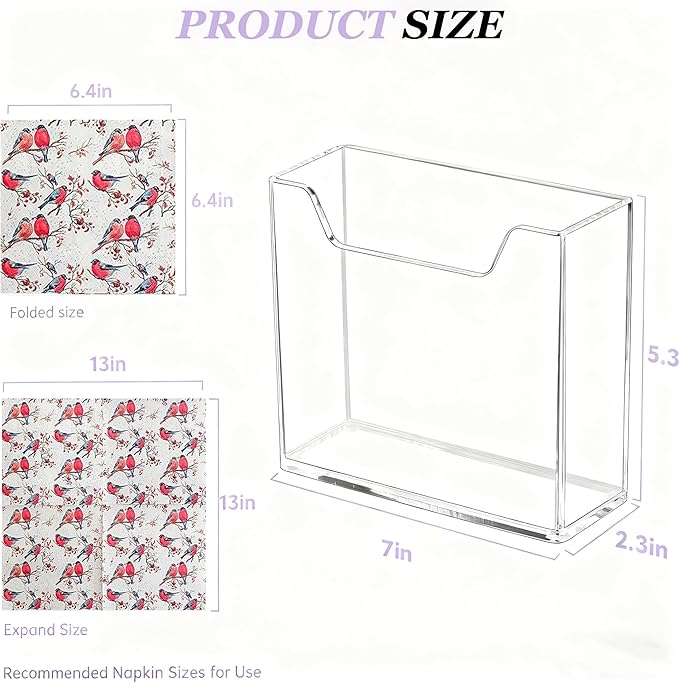 2 Pack Napkin Holder, 4MM Thicken Clear Acrylic Napkin Tissue Holder Guest Paper Towel Holder for Dining Room Bathroom Napkin Dispenser for Bar Restaurant