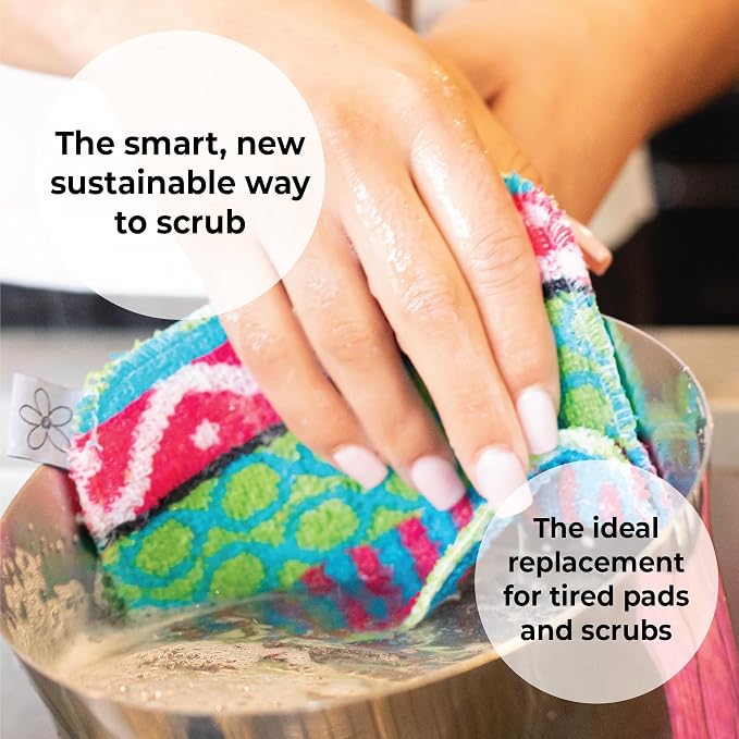 Skoy Scrub, 1-piece Reusable, Non-Scratching Dish Scrubber for Kitchen and Household Cleaning, Planet-Friendly, Dishwasher Safe Soft Scrub, Monochromatic Colors