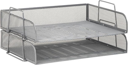 Mind Reader Stackable Paper Tray, Desktop Organizer, File Storage, Office, Metal Mesh, 2 Pcs., Silver