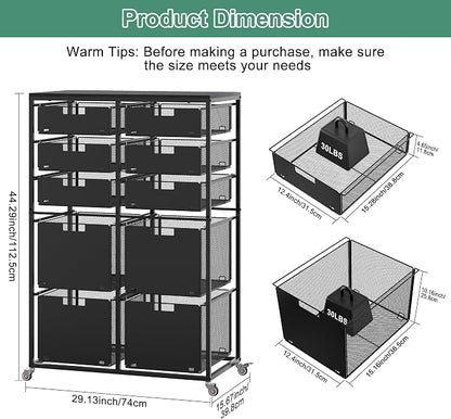 EasyPAG Rolling Storage Cart With 10 Drawers, Metal Craft Organizers And Storage Cart With Wood Tabletop, 30 Lbs Capacity Per Drawer For Home Office Classroom And Dorm, Black