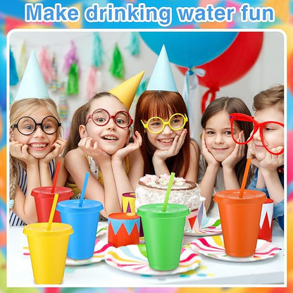 Sieral Cups with Straws and Lids Kids Tumbler with Straw Reusable Water Bottle Iced Coffee Travel Mug Adults Plastic Cups for Parties 16 oz(Classic Colors,15 Pack)