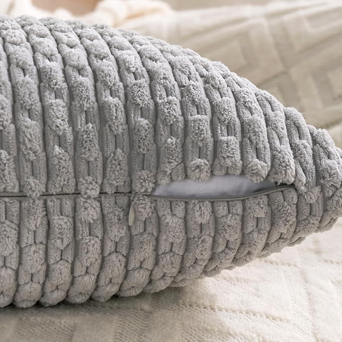 Set of 4 Grey Decorative Throw Pillow Covers 20x20 Inch Corduroy Pillow Covers for Bed Couch Sofa Living Room Soft Square Cushion Cases