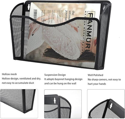 Gawerk 3 Pack Wall File Organizer, Mesh Wall File Pocket Mail Organizer Hanging Metal Vertical Wall Mounted File Holder for Office/Home