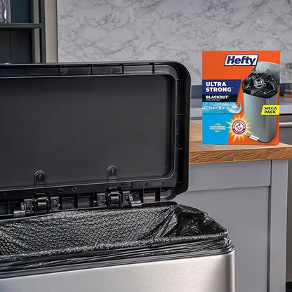 Hefty Ultra Strong Trash Bags,Black Tall Kitchen Trash Bags 13 Gallon Size,Break Resistant Drawstring Enclosure,Continuous Odor Control,Blackout,Clean Burst Scent,110 Count,(Pack of 3)