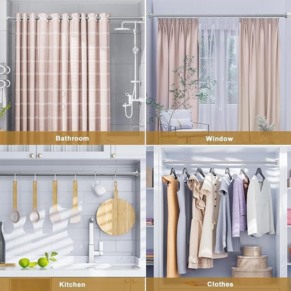 Ausemku Shower Curtain Rod Tension, 32-65 Inch Adjustable Heavy Duty Spring Tension Curtain Rod, No Drill Stainless Steel Telescoping Rod for Bathroom, No Rust, Silver
