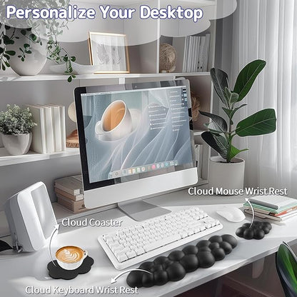 Sushret Cloud Wrist Rest Keyboard, Cloud Keyboard Wrist Pad Set with PU Leather Memory Foam, Cute Arm Rest for Palm Support, PC/Gaming Desk Accessories/Office Setup/Computer Hand Cushion - Black
