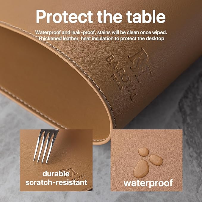 Faux Leather Placemats Set of 4 Vinyl Washable Wipeable Table Mats for Kitchen Dining Table Heat Resistant Waterproof Indoor/Outdoor Placemats Non-Slip Easy Clean Place Mats (British Khaki)