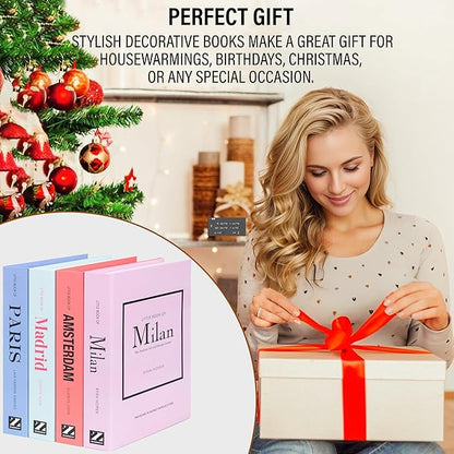 Pastel Medium | 4 PCS Faux Decorative Books for Home Decor | Not Real Books (Cardboard Boxes) | Coffee Table, Shelf Styling & Modern Aesthetic Accent Pieces for Living Room, Office