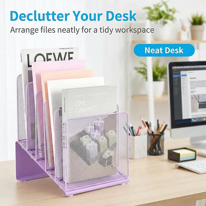 LEKETREE File Organizer for Desk, File Folder Organizer with 5-Section Vertical Rack, Suitable for Home Office Document Organization and Storage(Grape Purple)