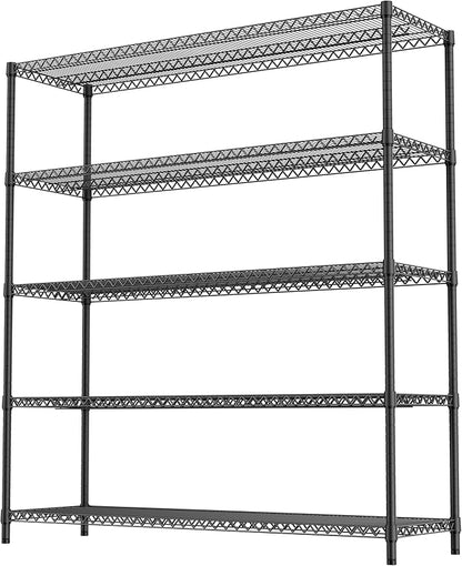 M MZG 5 Tiers Storage Shelves Load 3300LBS, Metal Shelving Wire Metal Shelving Unit Shelves for Storage Adjustable Garage Shelving for Pantry Kitchen Garage Black 17.7" D x 59.1" W x 70.4" H