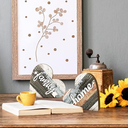 Jetec 2 Pcs Rustic Table Decorations for Living Room Home Decor Farmhouse Valentines Day Centerpiece Small Love Wooden Heart Decor for Dining Room Shelf Valentines Gift Decoration(Simple Style)