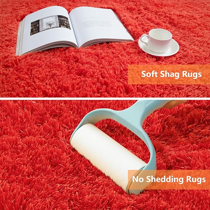 Red Shag Area Rugs for Bedroom Living Room,Ultra Soft Fluffy Christmas Area Rugs 4X6 for Dorm,Indoor Carpet Plush Rugs for Living Room Home Decor,Red