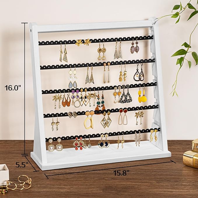 Poyilooo Earring Holder Organizer, Rustic Wood Earring Holder Stand, 5 Layer Jewelry Holder Organizer with 270 Earring Tree Holes Display Rack for Stud Earings & Hoop Earrings, Gifts for Women