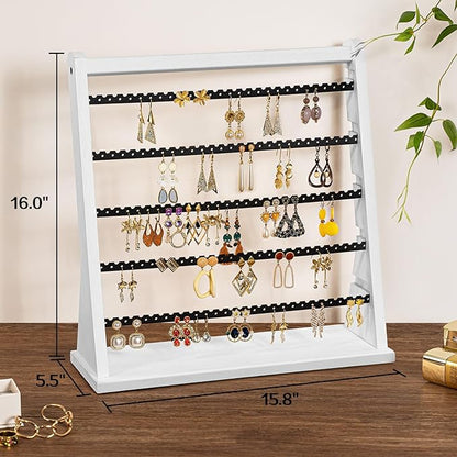 Poyilooo Earring Holder Organizer, Rustic Wood Earring Holder Stand, 5 Layer Jewelry Holder Organizer with 270 Earring Tree Holes Display Rack for Stud Earings & Hoop Earrings, Gifts for Women
