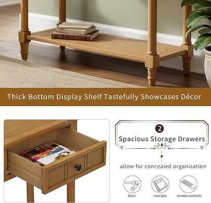 Knocbel Antique Entry Console Table with 2 Drawers & Bottom Open Shelf, Wood Sofa Tables for Entryway Hallway Living Room, 35.34" W x 13.8" D x 30.25" H, Natural
