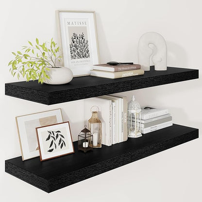 Vivelove 12" Deep Floating Shelves for Wall 36 Inches Long, 2 in Thick Wall Shelves, Shelf for Bedroom, Bathroom, Living Room, Kitchen, Office, Modern Home Decor, 36" X 12" X 2", Set of 2, Black