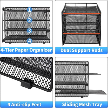 OPNICE 4-Tier Paper Organizer Letter Tray, Desk Organizers and Accessories, Office Desk Accessories, Desktop File Organizer for Office, Home or School, Black