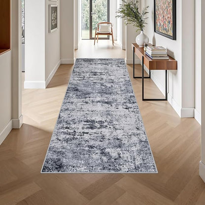 Washable Area Rug 3x8 Entryway Rug: Washable Modern Abstract Soft Thin Rug Indoor Floor No Slip Stain Resistant Carpet for Bedroom Dining Room Farmhouse Nursery Home Office - Grey